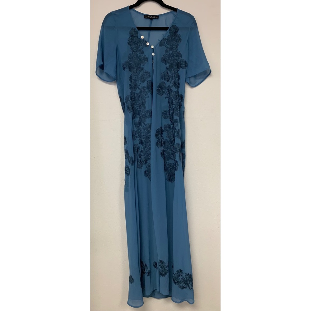 For Love/Lemons Blue Floral Embroidered Sheer Maxi Dress Whimsigoth Fairycore S